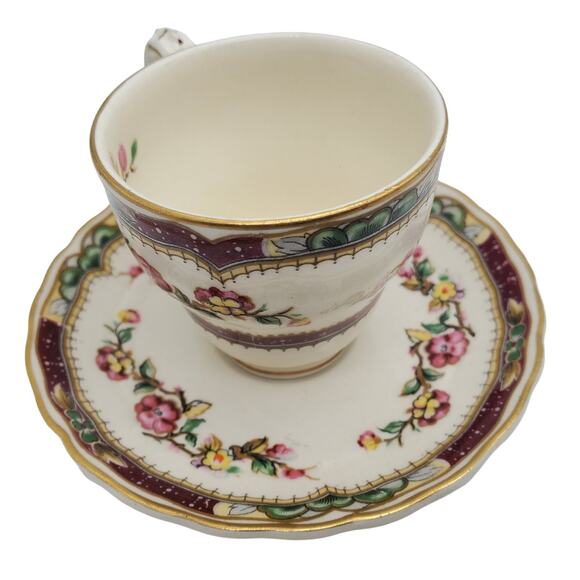 Grindley Demitasse Cup Saucer English China Vintage Floral Pink Red Pattern - Picture 12 of 14